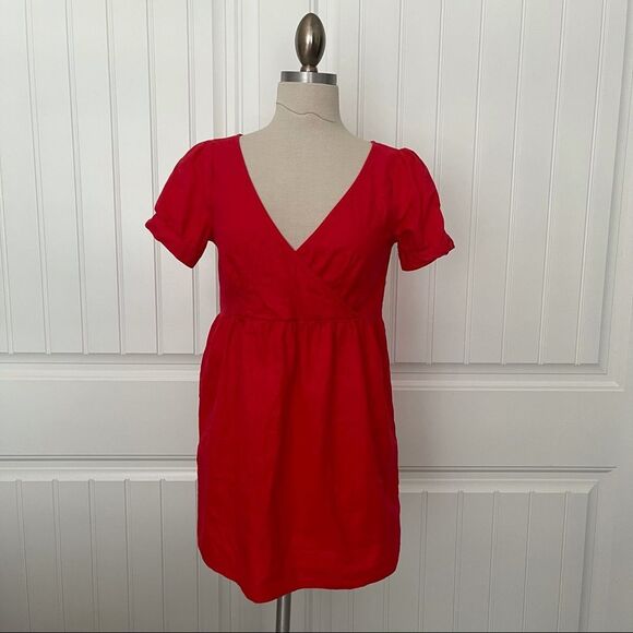 UO Urban Renewal Red Linen Mini Dress - Picture 2 of 8